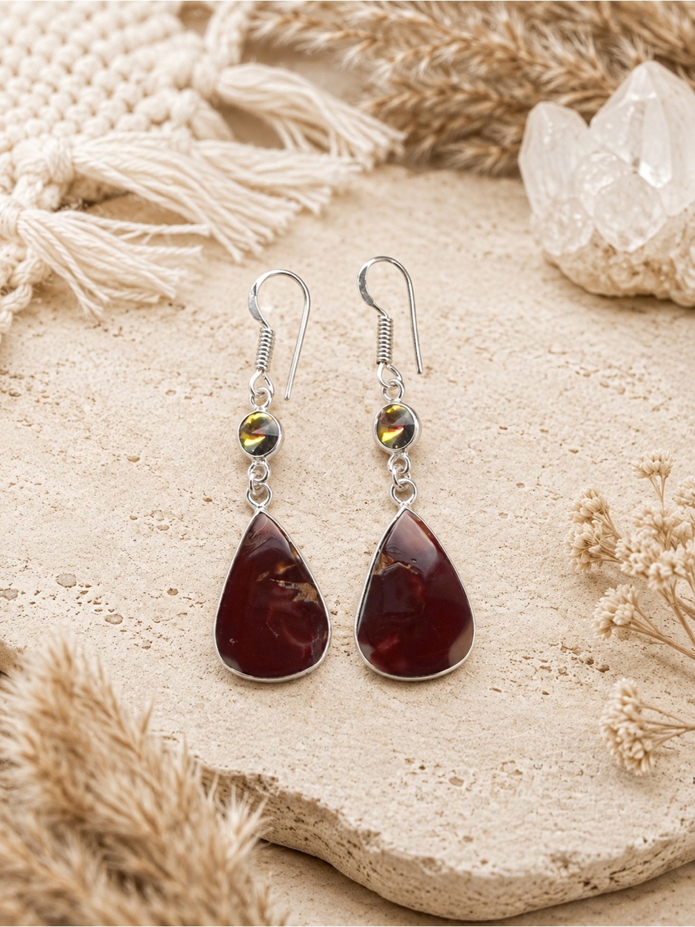 925 Silver Plated Long Mookaite Mystic Topaz Earrings 2.1